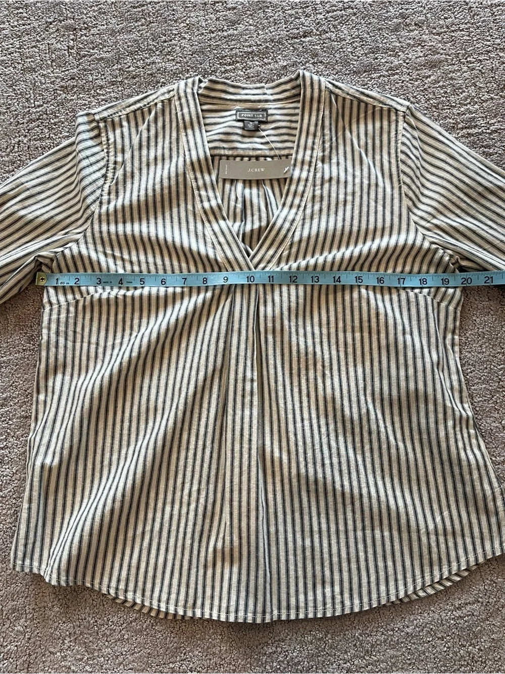 NWT J. Crew Point Sur Cream and Indigo Striped V-Neck Popover Blouse, Size S